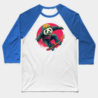 Street art panda in helmet riding a skateboard Baseball T-Shirt